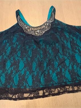 Lane Bryant Teal Lace Overlay Embellished Camisole